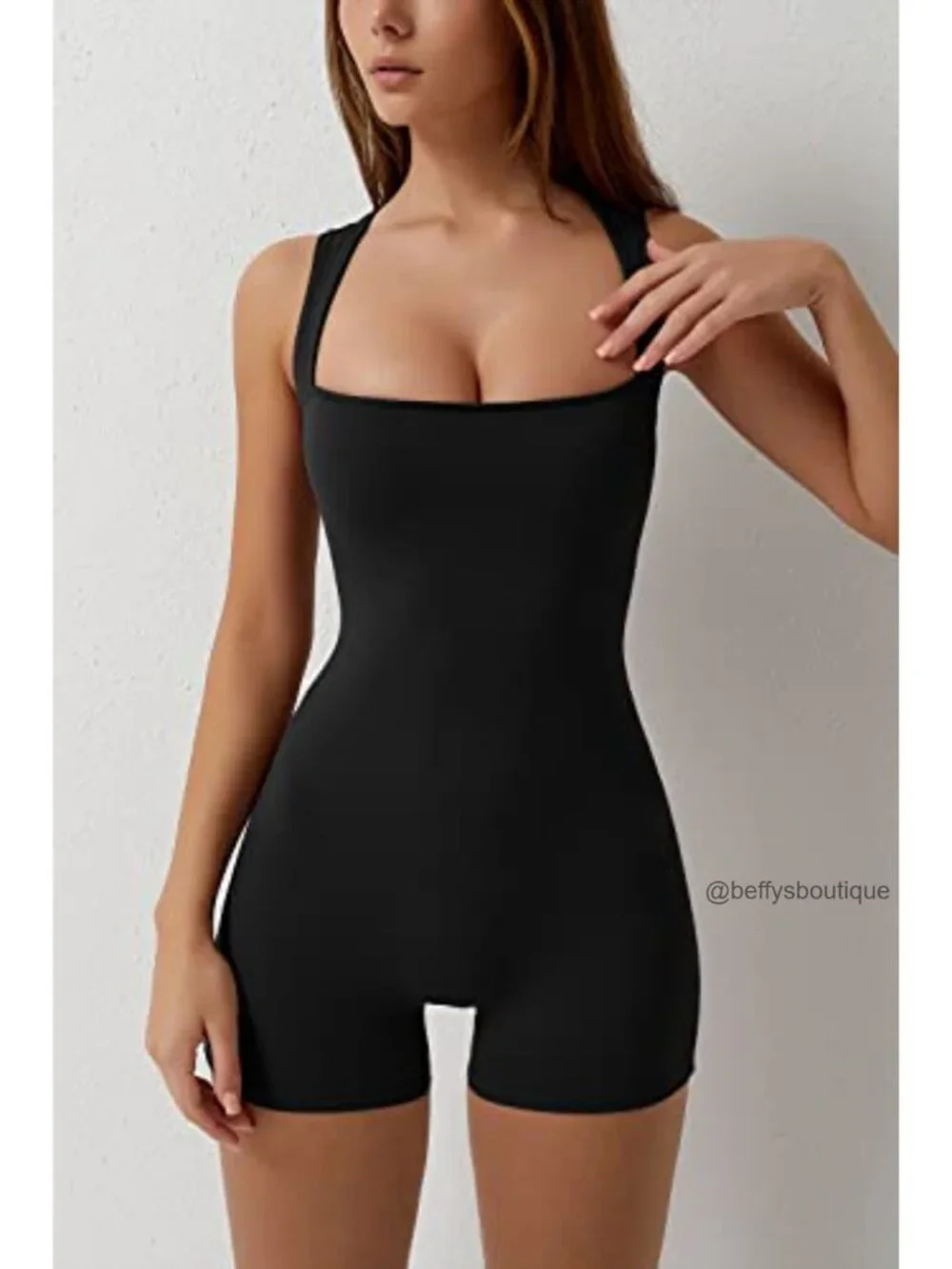 Strappy Square Neck Tank Top Bodycon Stretch Jumpsuit Romper